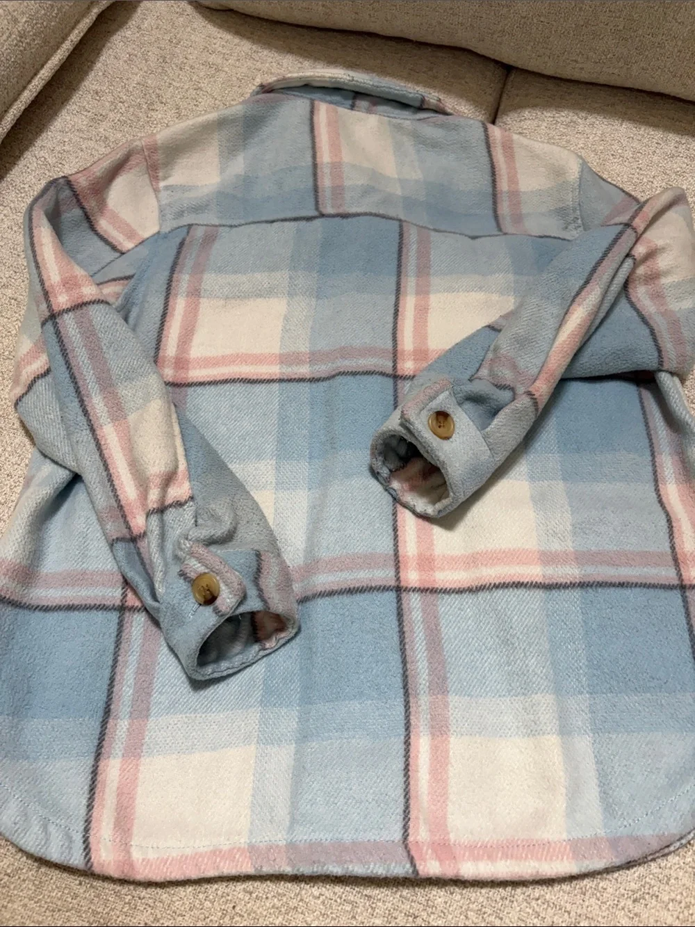 Girls' Pastel Blue & Pink Plaid Shacket